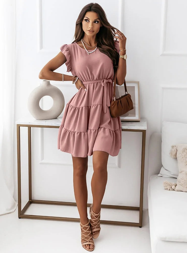 Damen Freizeitkleid mit Rüschendetails und Taillengürtel Stalluxe