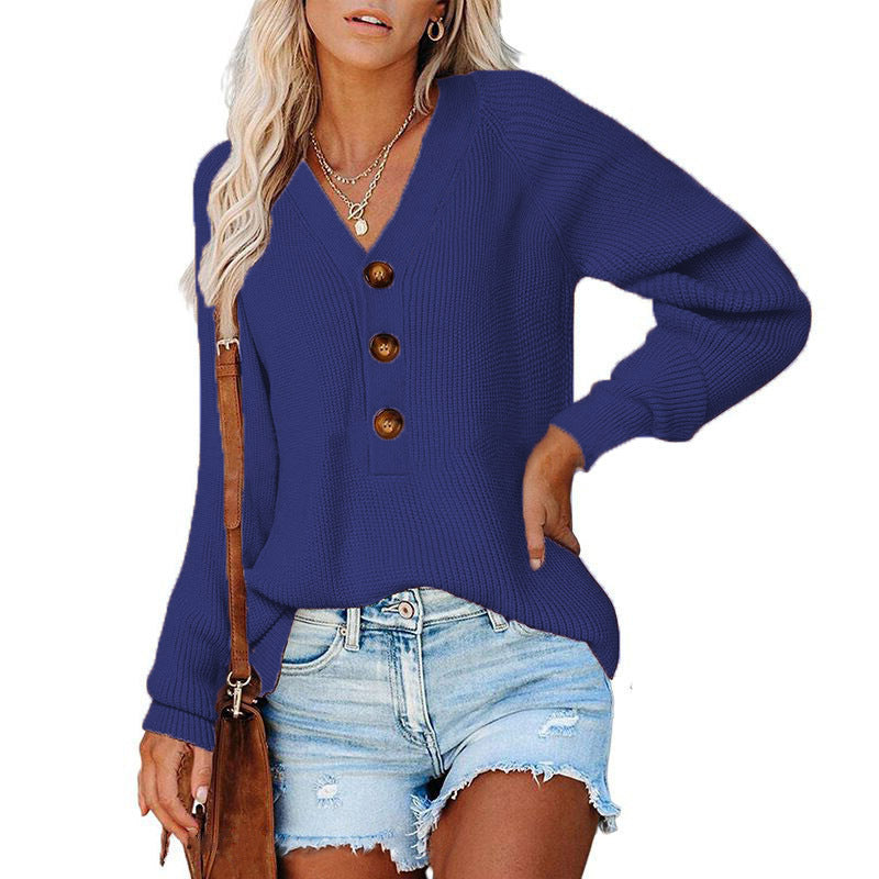 Damen Strickpullover mit V-Ausschnitt und Knopfdetails Stalluxe