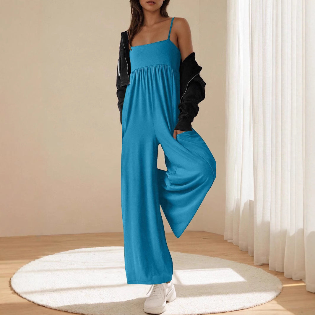 Damen lässiger Jumpsuit mit breitem Bein und verstellbaren Trägern Stalluxe