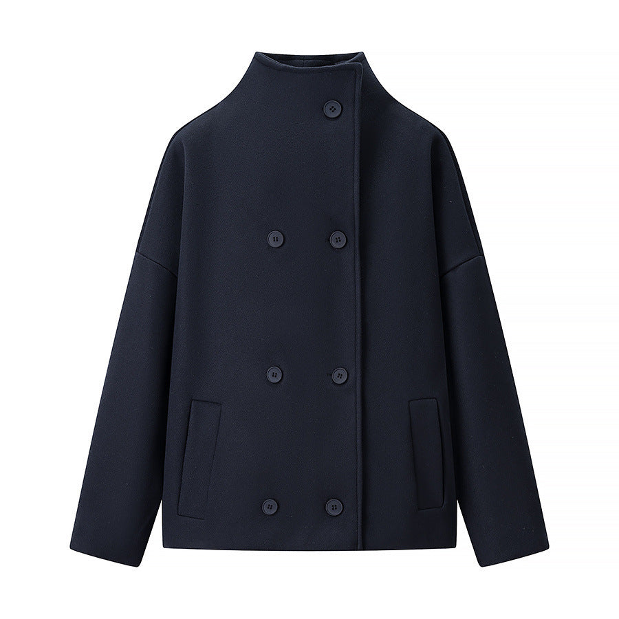 Damen modische Jacke mit hohem Kragen und doppelter Knopfleiste Stalluxe