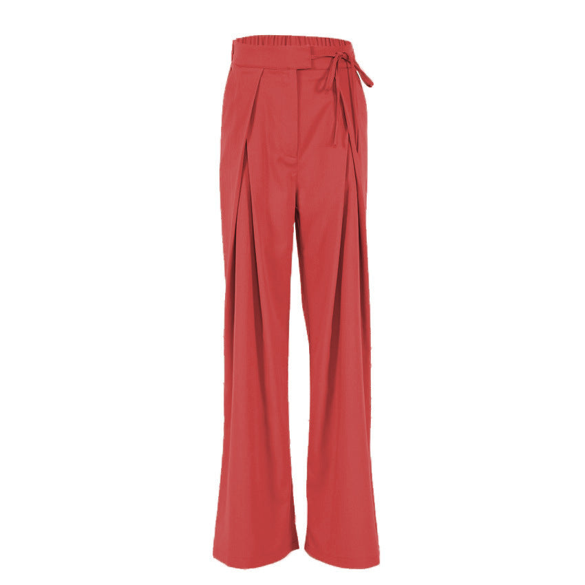 Damen Weite, hoch taillierte Stoffhose mit Bundfalten und Gürteldetail Stalluxe
