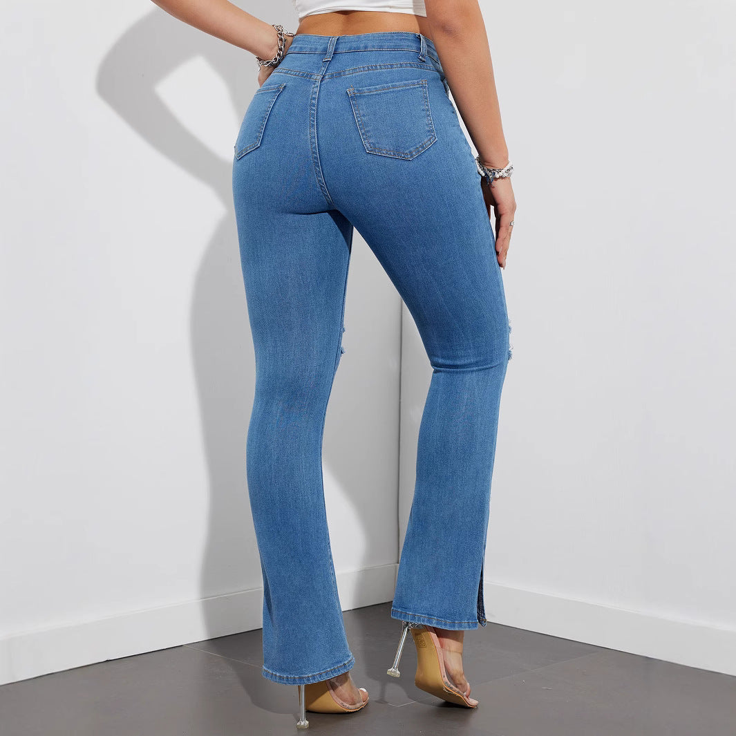 Damen High-Waist Destroyed Jeans im Bootcut-Stil Stalluxe