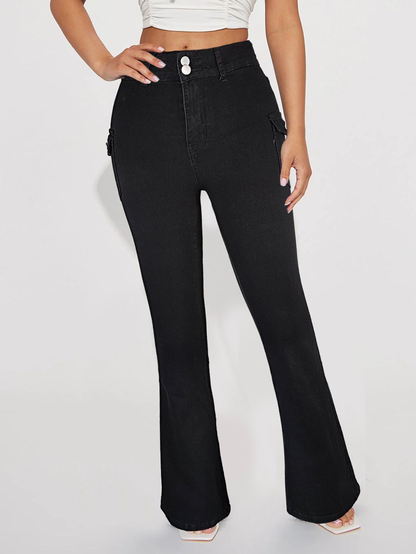 Damen Flared Cargo-Jeans mit hohem Bund und praktischen Taschen Stalluxe