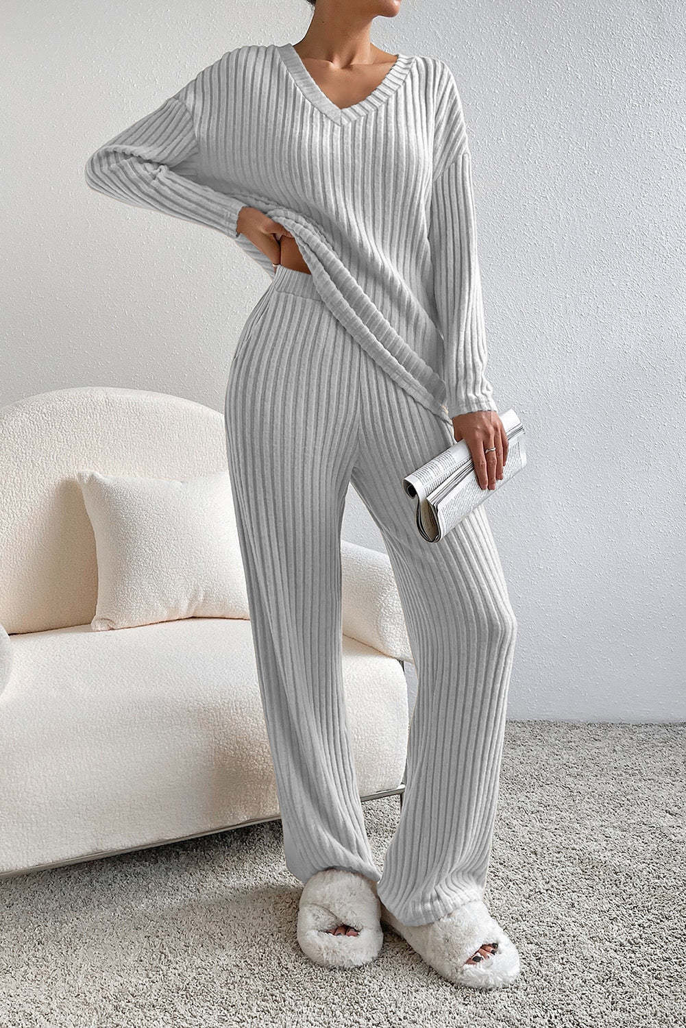 Women's Cozy Striped Lounge Set Stalluxe