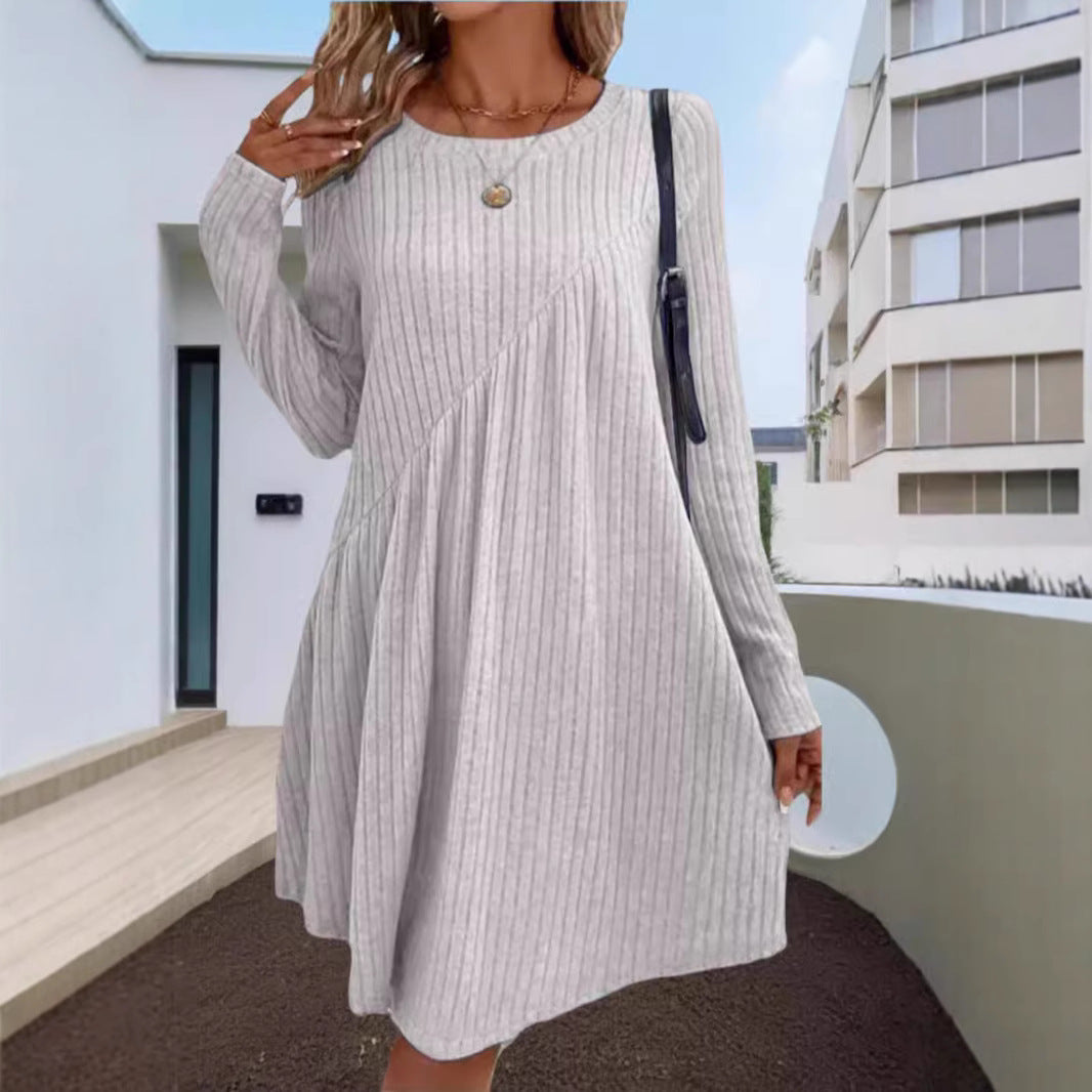 Damen lässiges Strickkleid mit long-sleeve und asymmetrischem Saum Stalluxe