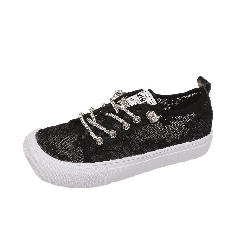 Damen modische Sneakers mit elegantem Spitzenmotiv und glitzernden Schnürsenkeln Stalluxe