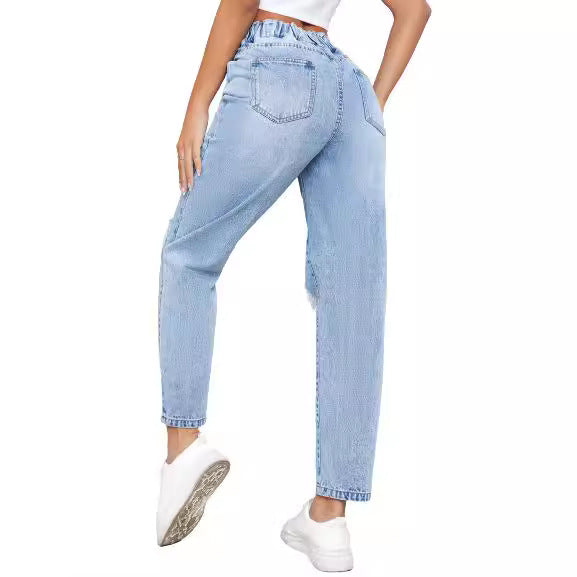 Damen High-Waist Jeans mit lässigen Rissen und elastischem Bund Stalluxe