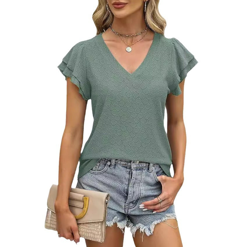 Damen modisches V-Ausschnitt-Shirt mit Rüschendetails Stalluxe
