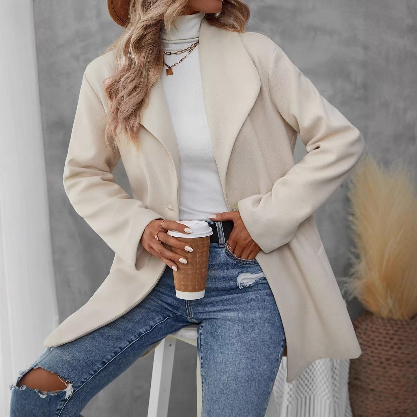 Damen eleganter Longblazer aus hochwertigem Material Stalluxe