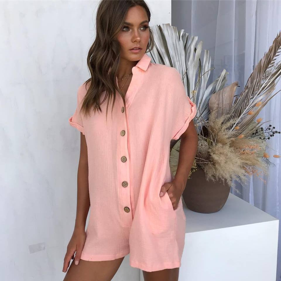 Damen Jumpsuit mit knöpfbarem Kragen und lässigem Schnitt Stalluxe