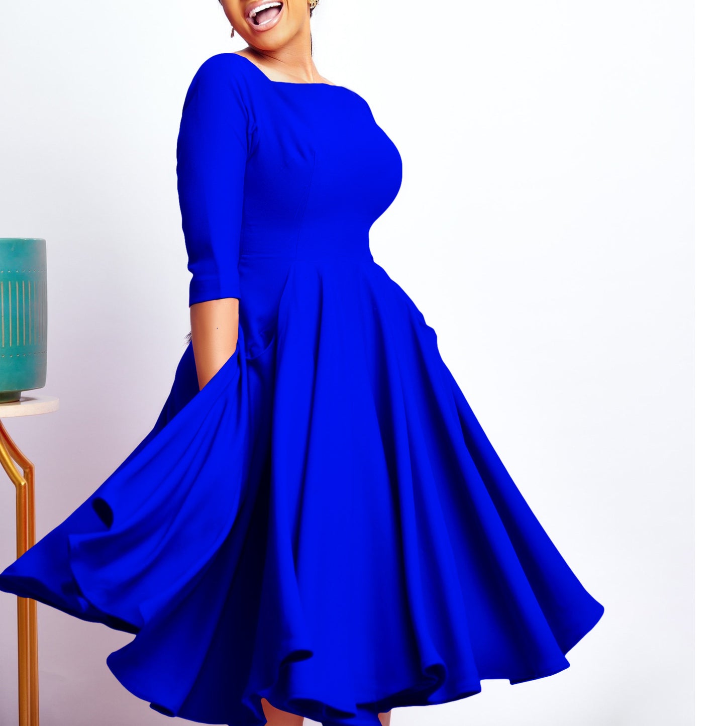 Damen Midi-Kleid mit eleganten Taschen und bequemem Schnitt Stalluxe