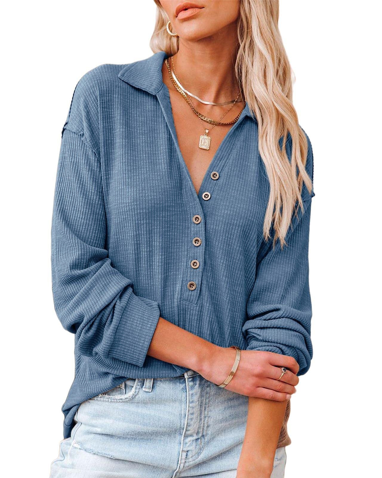 Damen lässiges Langarmhemd mit Knopfleiste und strukturiertem Muster Stalluxe