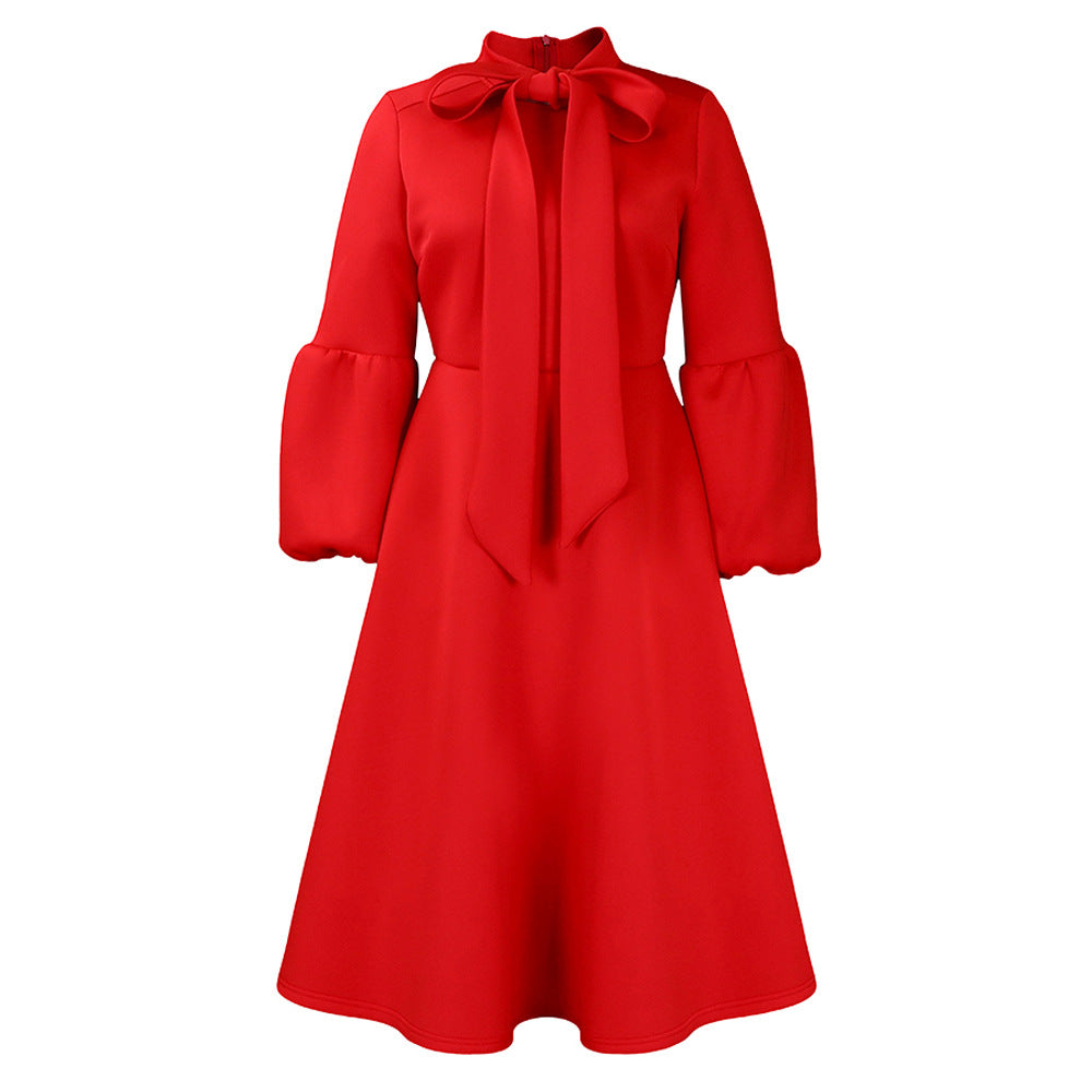 Damen Midikleid mit eleganten Schleifenärmeln und schwingendem Rock Stalluxe