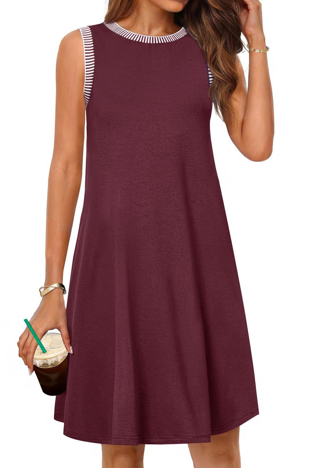 Damen Freizeitkleid mit modischen Streifenarmlöchern und lockerem Schnitt Stalluxe