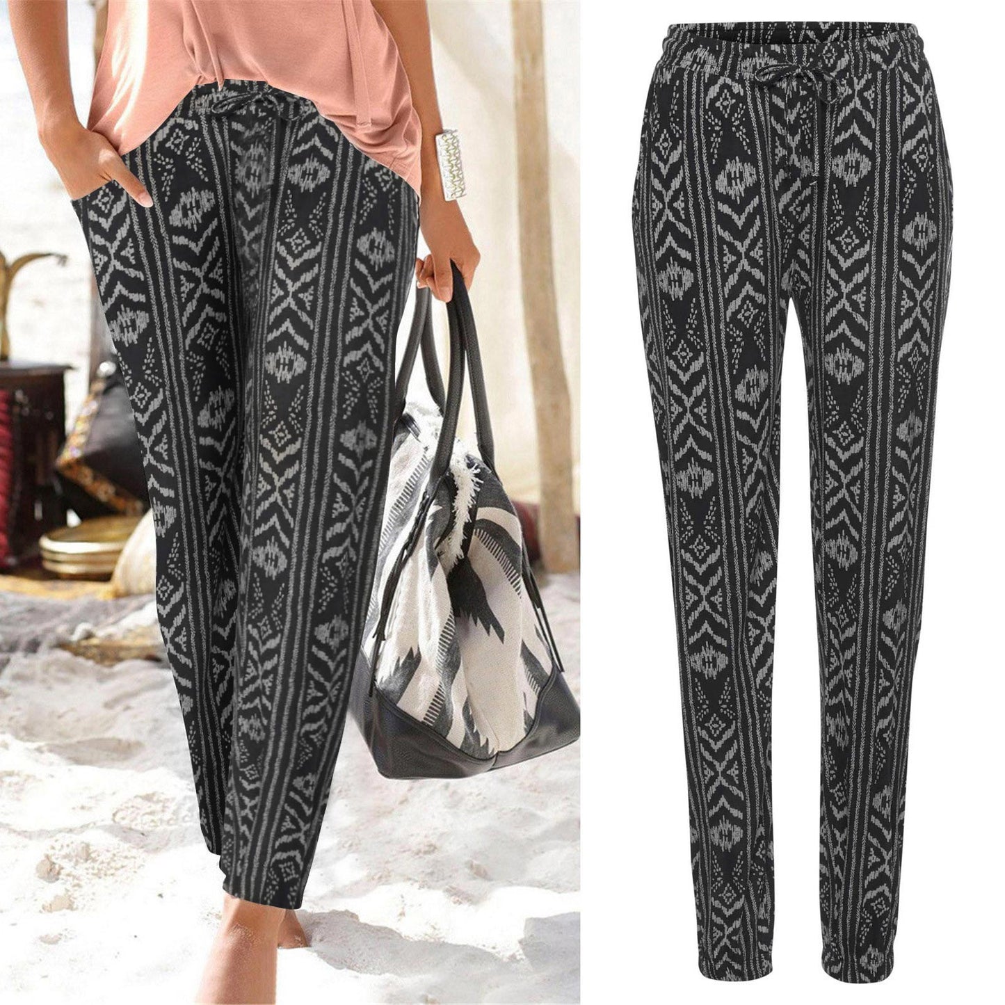 Damen Elegante Blumendruck-Hose mit Elastischem Bund und Seitentaschen Stalluxe