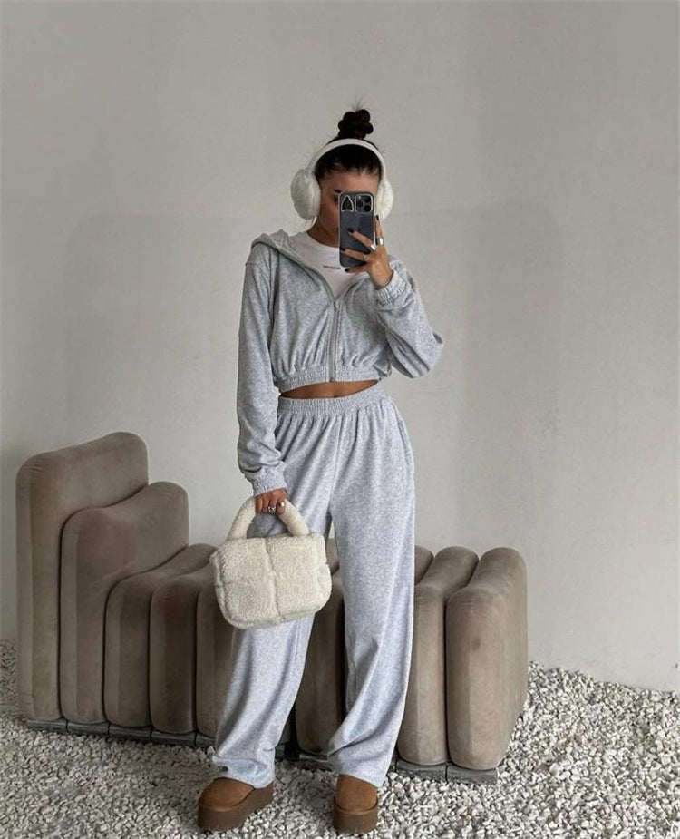 Damen sportliches Velours-Jogginganzug-Set mit lässigem Schnitt und praktischen Taschen Stalluxe