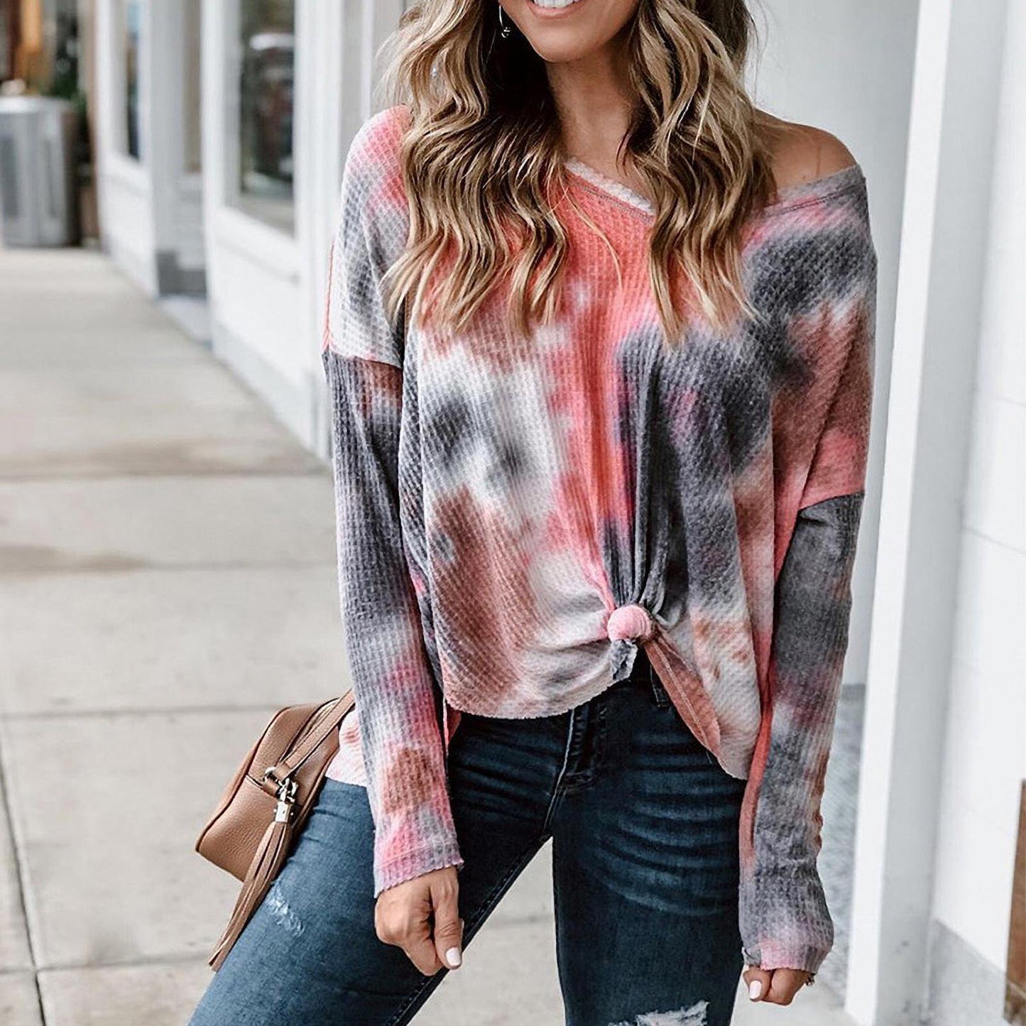 Women's Off-Shoulder Waffle Knit Top Stalluxe