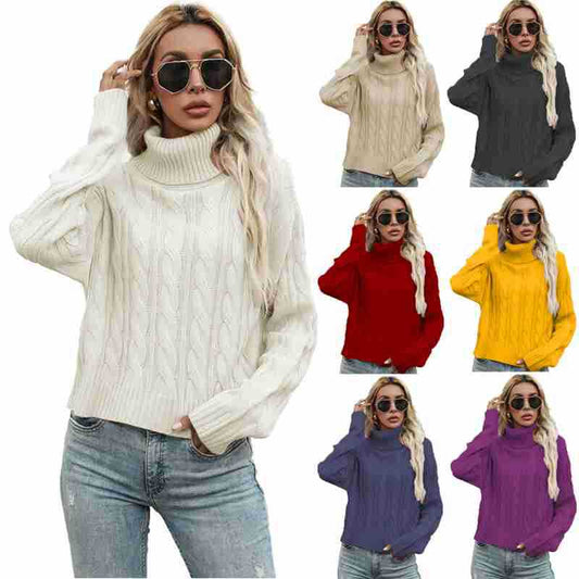 Damen Grobstrickpullover mit hohem Rollkragen und markantem Zopfmuster Stalluxe