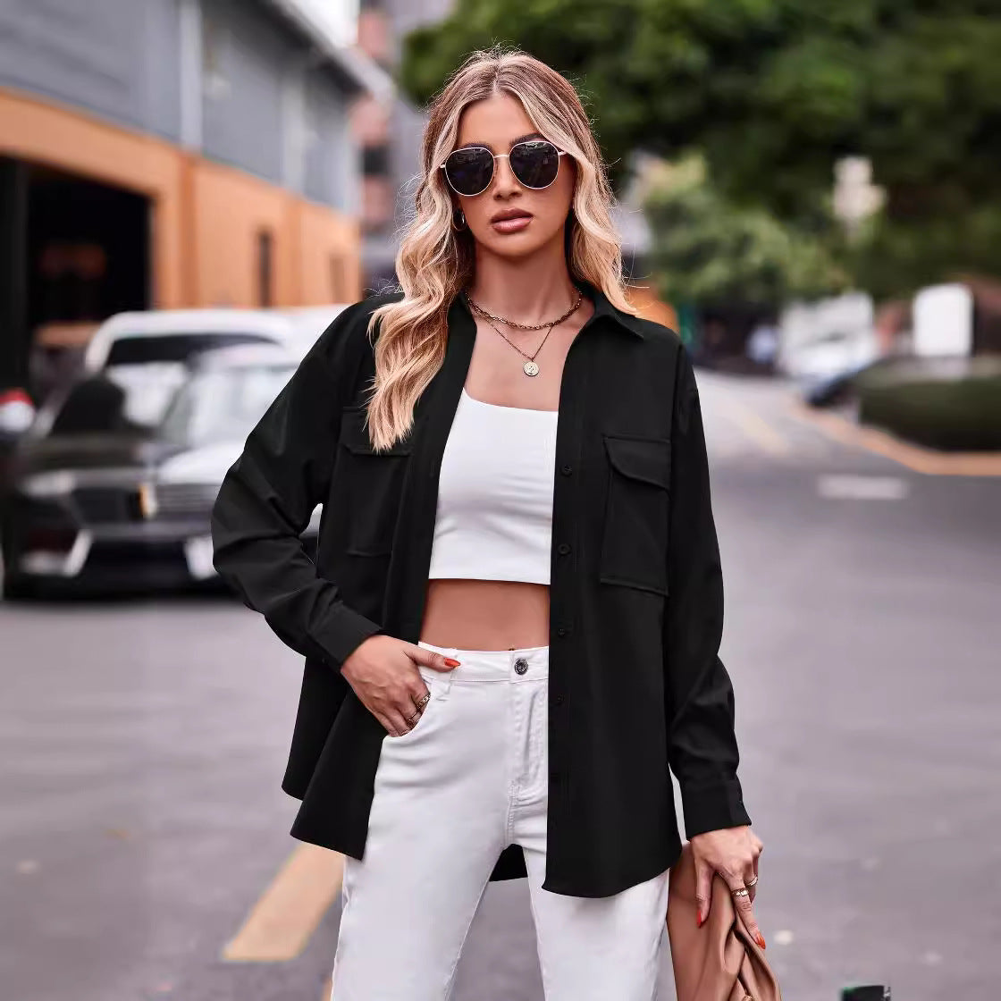 Damen lässige Hemdbluse mit praktischem Taschen-Design Stalluxe