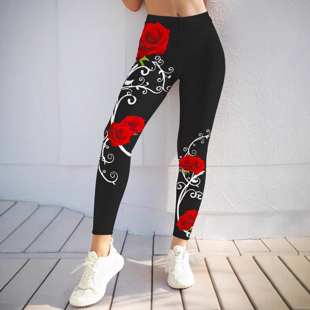 Damen Sportliche Leggings mit floralen Akzenten und hohem Bund Stalluxe