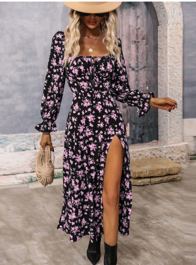 Damen Maxikleid mit tiefem Schlitz und floralem Design Stalluxe