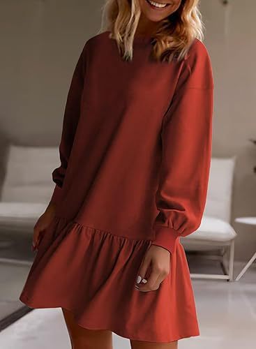 Damen Lässiges Sweatkleid mit voluminösen Ärmeln und Rüschensaum Stalluxe
