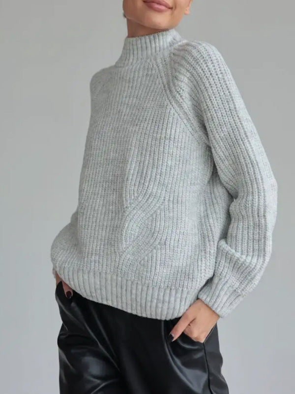 Damen Strickpullover mit hohem Kragen und dekorativem Wellenmuster Stalluxe