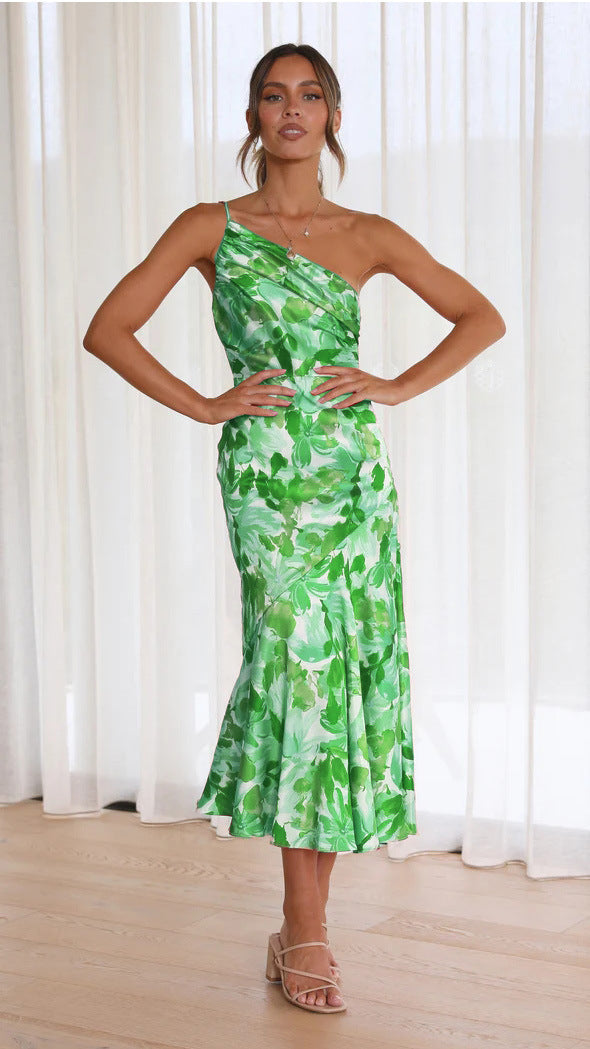 Damen Elegantes Maxikleid mit asymmetrischem Schnitt und floralen Mustern Stalluxe