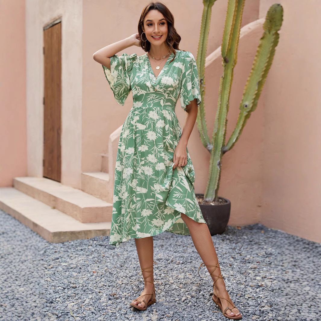 Damen Midi-Kleid im Boho-Stil mit floralen Mustern Stalluxe