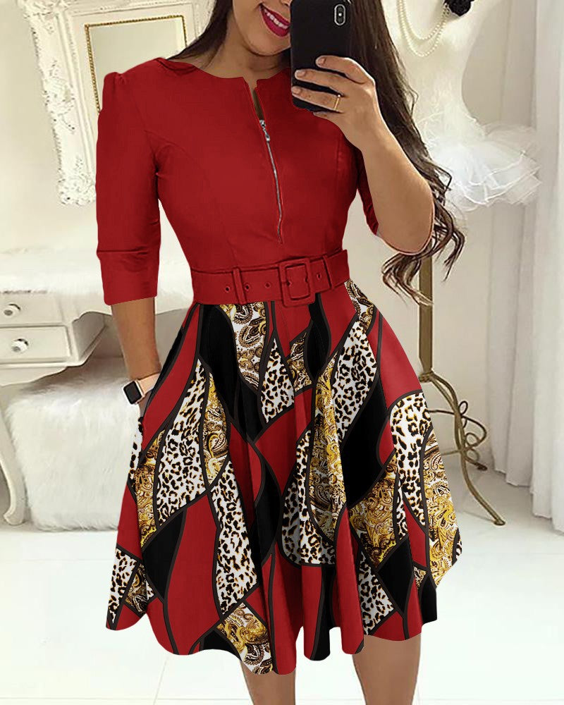 Damen Kleid mit modischem Zip-Design und betontem Taillenbund Stalluxe
