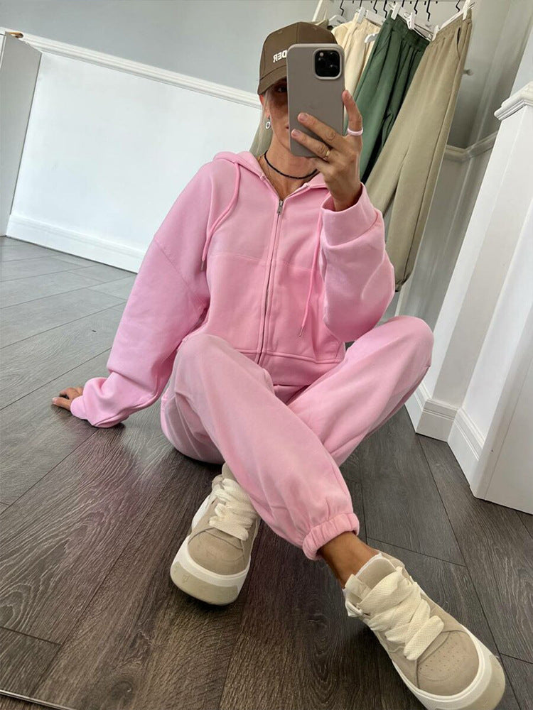 Damen sportliches Fleece-Jogginganzug mit praktischer Kapuze und Kordelzug Stalluxe