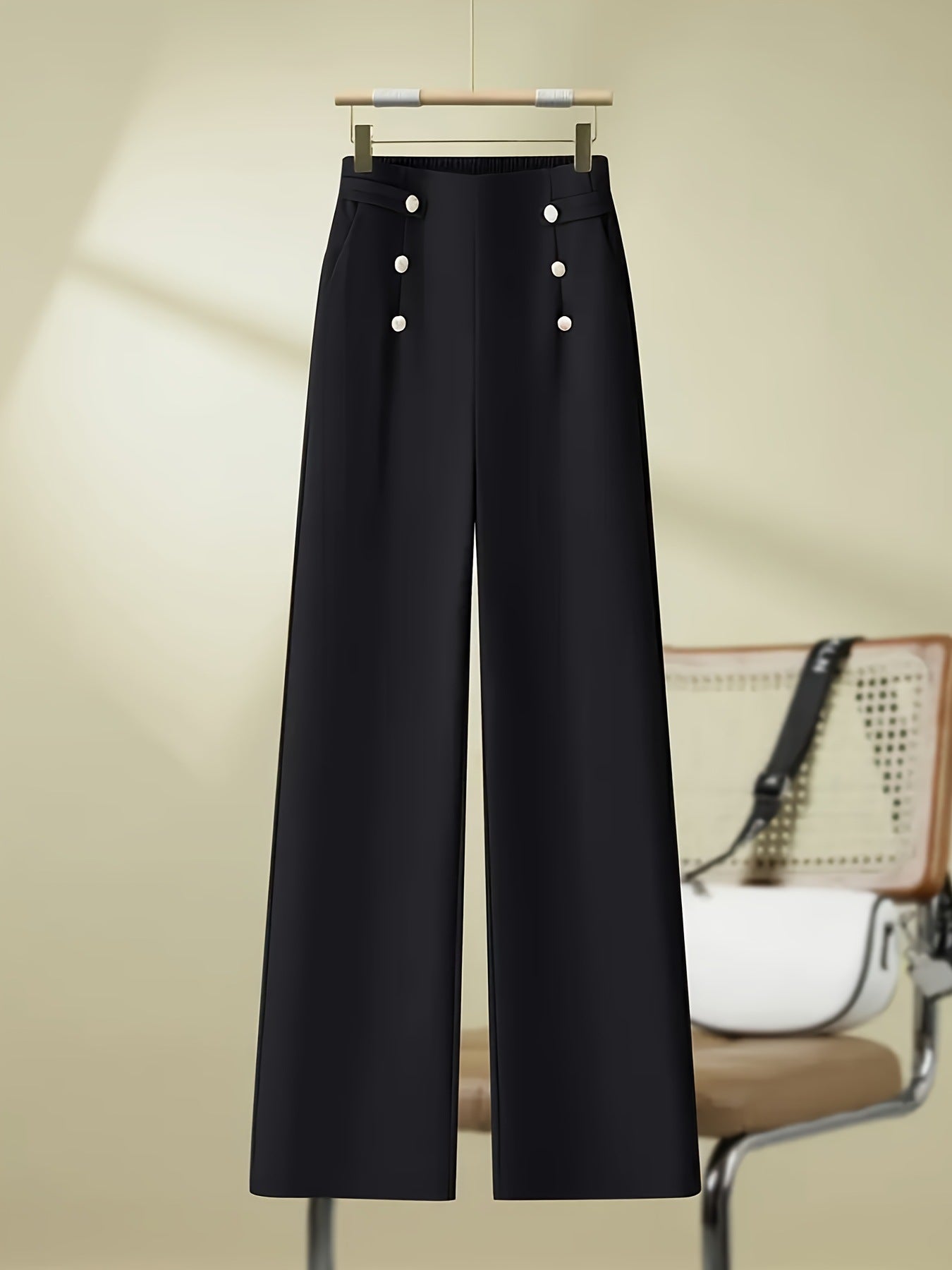 Damen elegante weite Hosen mit Dekorativen Knöpfen Stalluxe
