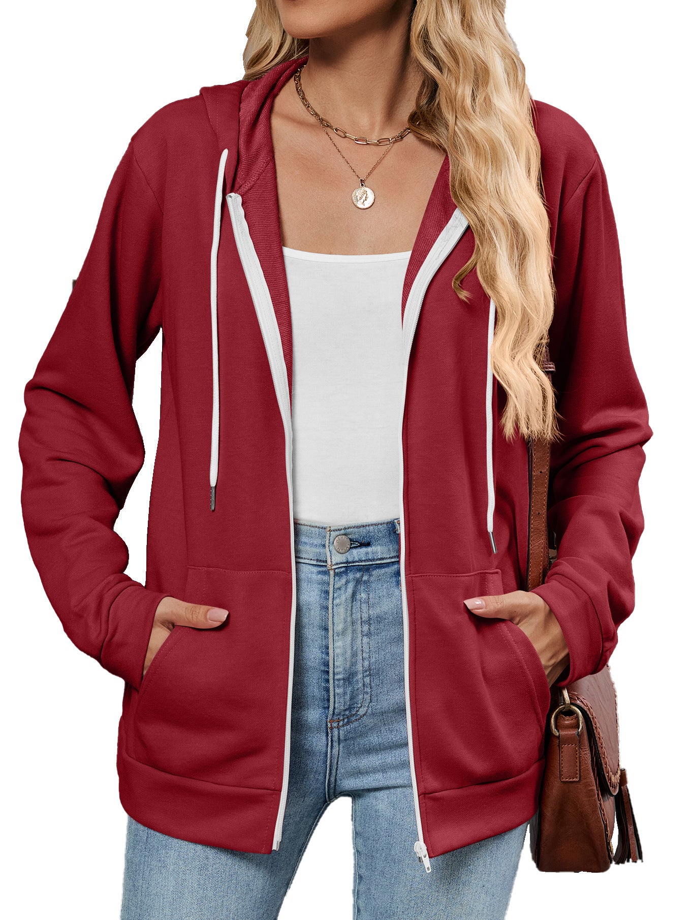 Damen Kapuzenjacke mit seitlichen Eingrifftaschen und kontrastierenden Reißverschlüssen Stalluxe