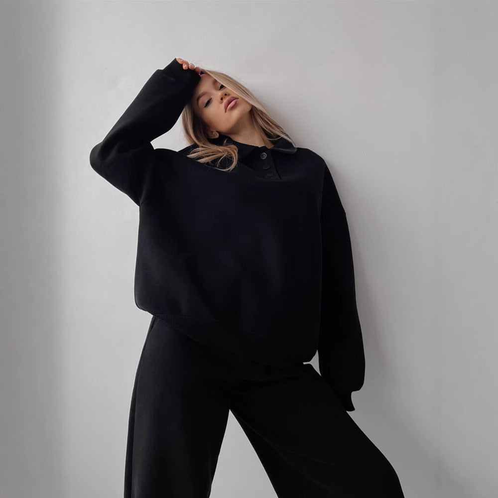 Damen lässiger Sportanzug mit weiten Hosen und Kragen Stalluxe