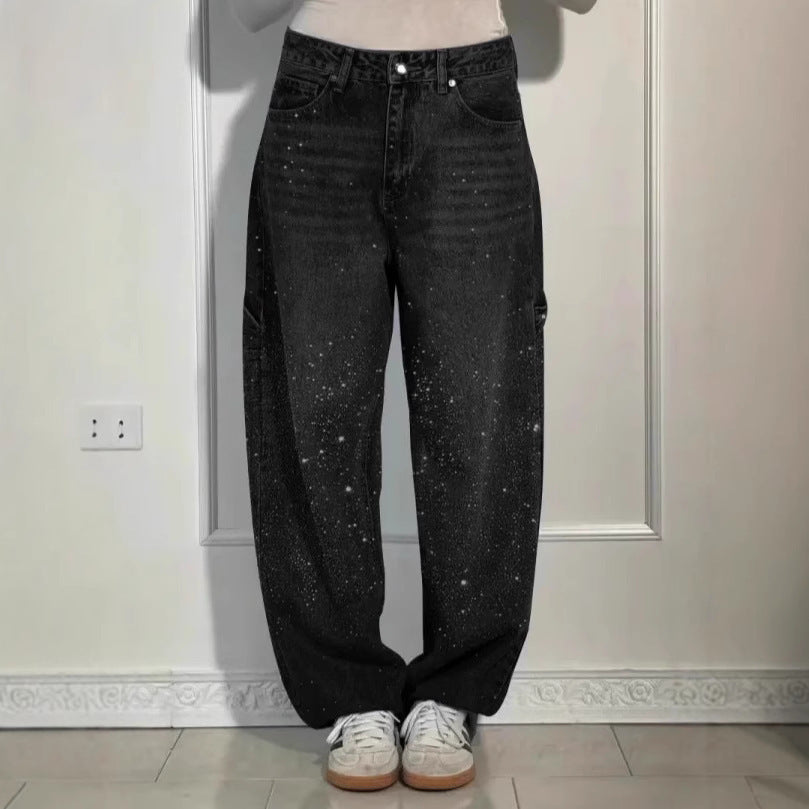 Damen modische Mom-Jeans mit schimmernden Details Stalluxe