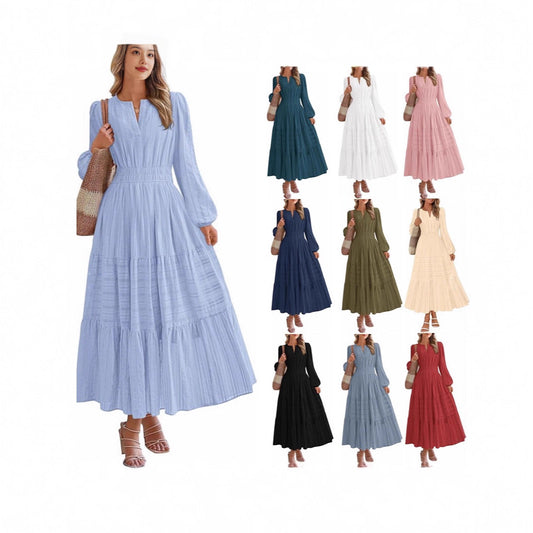 Damen Maxikleid mit langem Ärmel und Taillengürtel Stalluxe