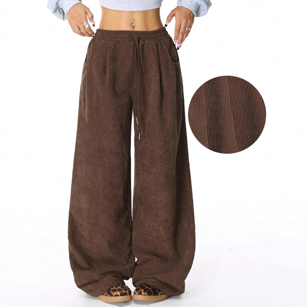 Damen Weite Freizeithose aus Rippmaterial mit elastischem Bund und praktischen Taschen Stalluxe