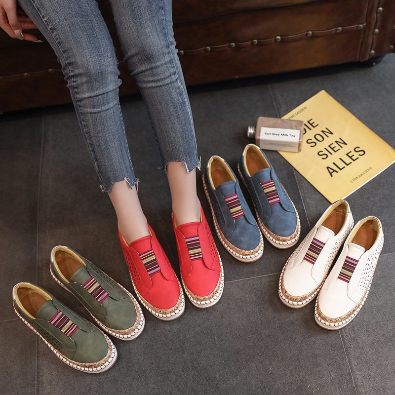 Damen Atmungsaktive Slip-On Sneakers mit elastischem Riemen und modischem Korkdesign Stalluxe