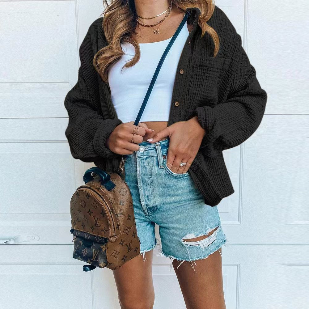 Damen Oversized Hemdjacke aus weichem Waffelstoff Stalluxe