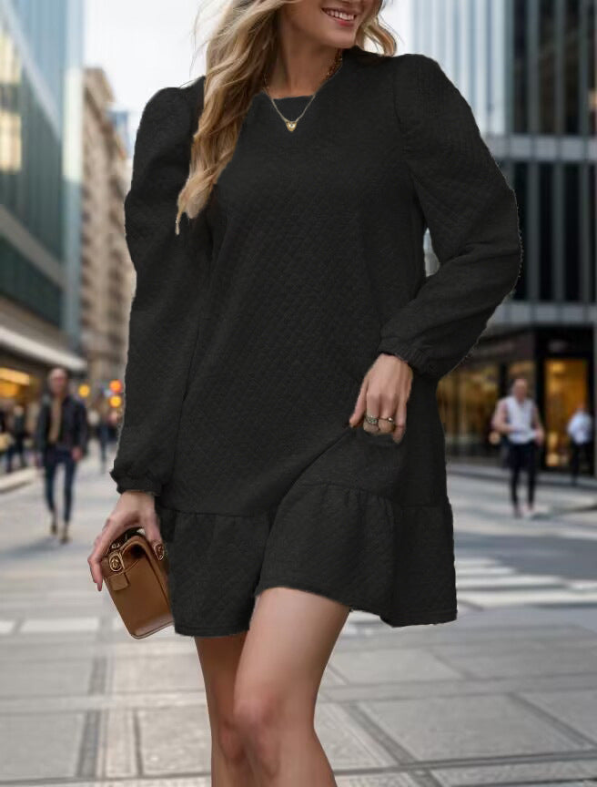 Damen lässiges Sweatkleid mit Puffärmeln und Volantdetails Stalluxe