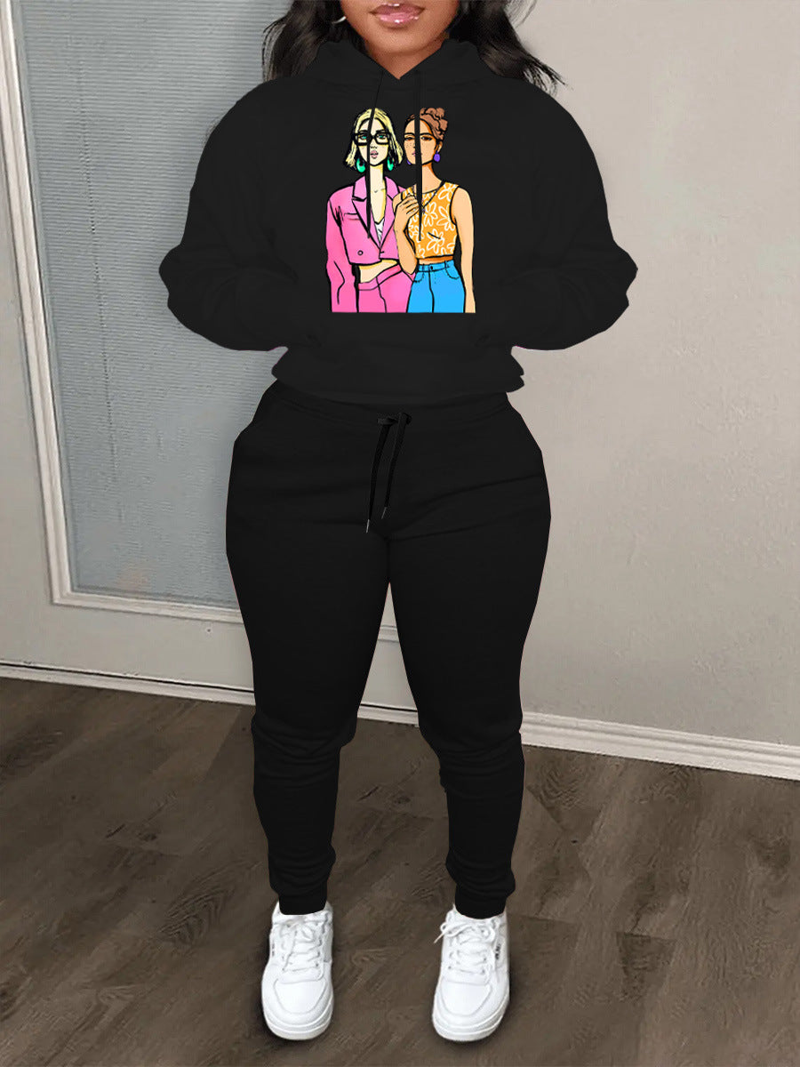 Damen Hoodieset mit künstlerischem Print und bequemen Jogginghose Stalluxe