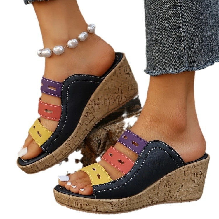 Damen Keil-Sandalen mit bunten Riemen Stalluxe