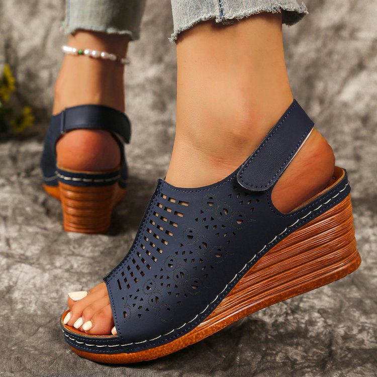 Damen offene Wedge-Sandalen mit luftiger Oberflächenstruktur und ergonomischem Fußbett Stalluxe
