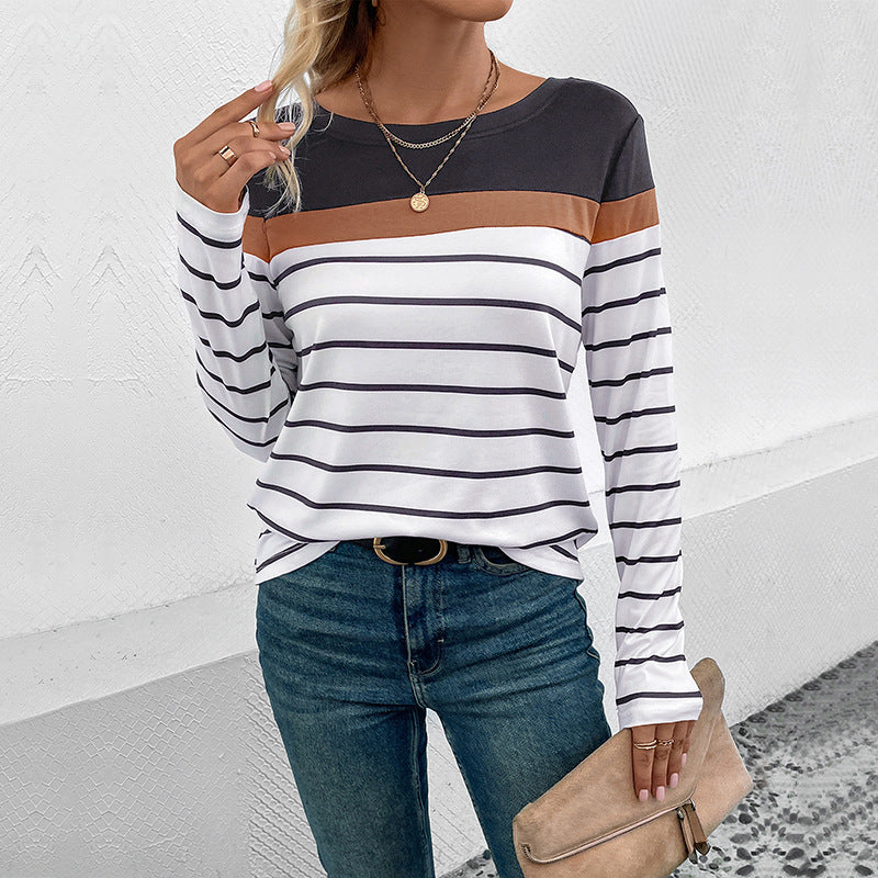 Damen gestreiftes Langarmshirt mit modischem Schnitt und elegantem Rundhalsausschnitt Stalluxe
