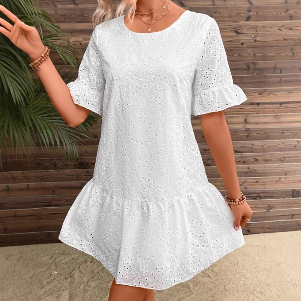 Damen Sommerliches Spitzenkleid mit voluminösen Rüschensäumen Stalluxe