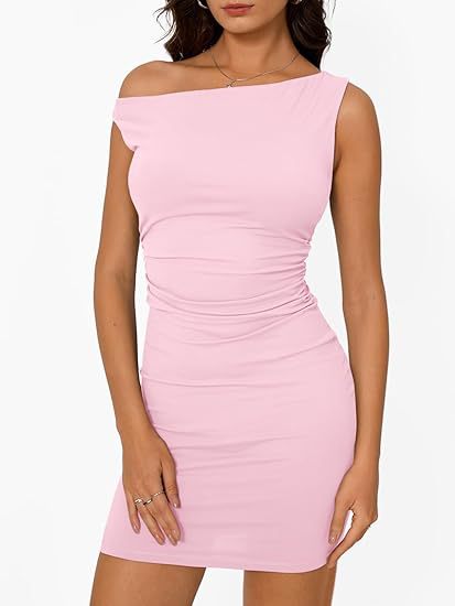 Damen figurbetontes Kleid mit asymmetrischem Ausschnitt und Raffungen Stalluxe