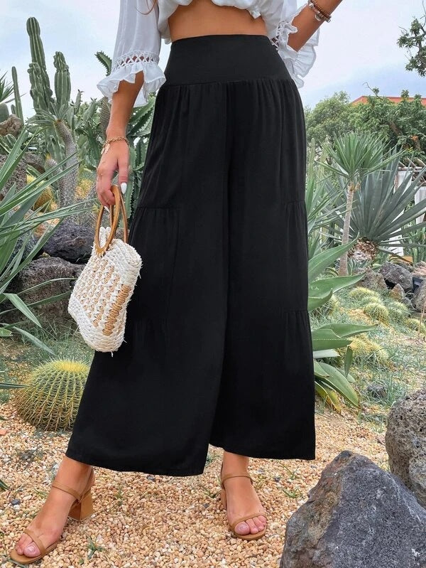 Damen Weit geschnittene Sommerhose mit elastischem Bund und fließendem Schnitt Stalluxe