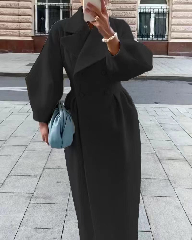 Damen Trenchcoat mit asymmetrischem Schlitz und puffärmeligen Details Stalluxe