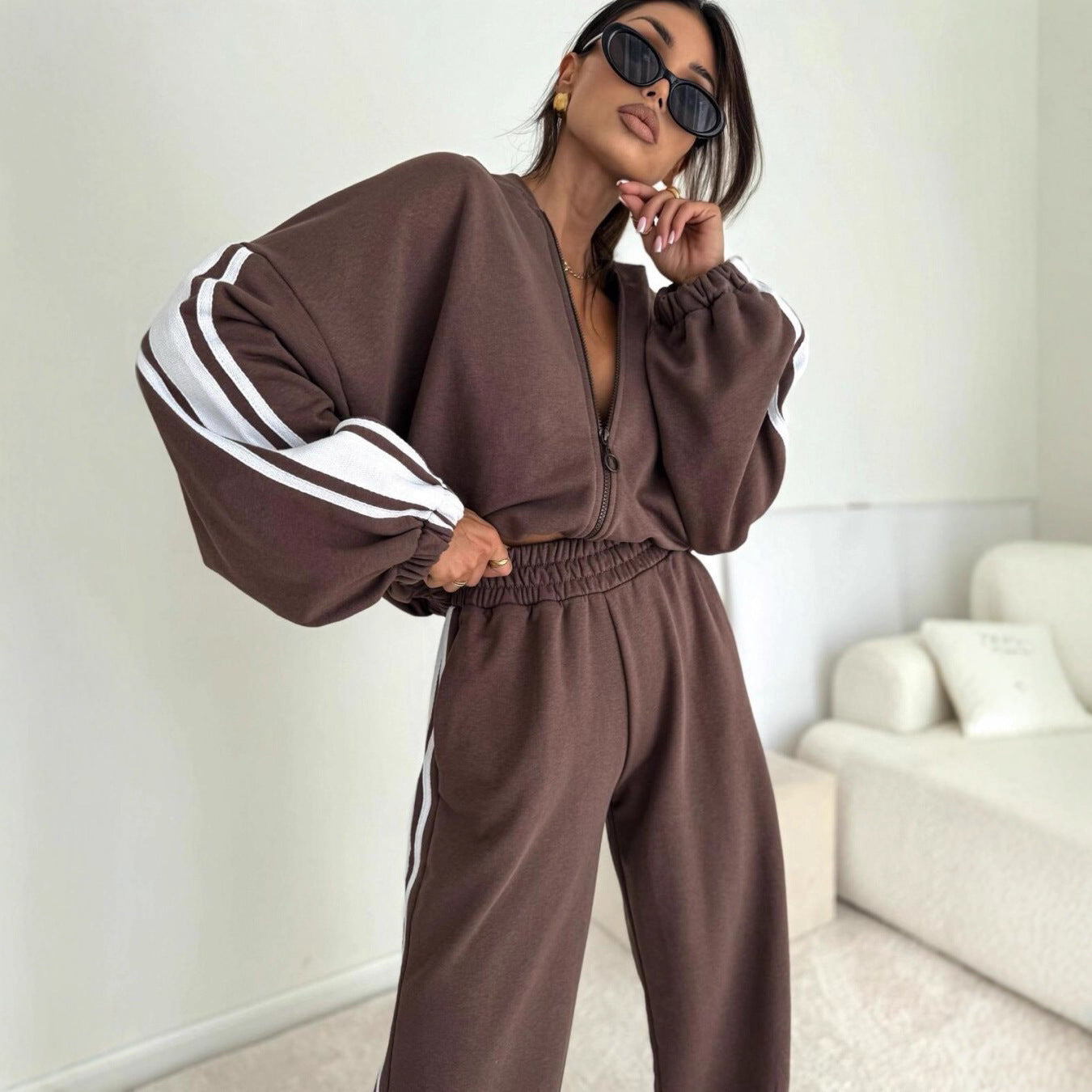 Damen Sportliches Zweiteiler-Set mit voluminösen Ärmel und elastischen Bund Stalluxe