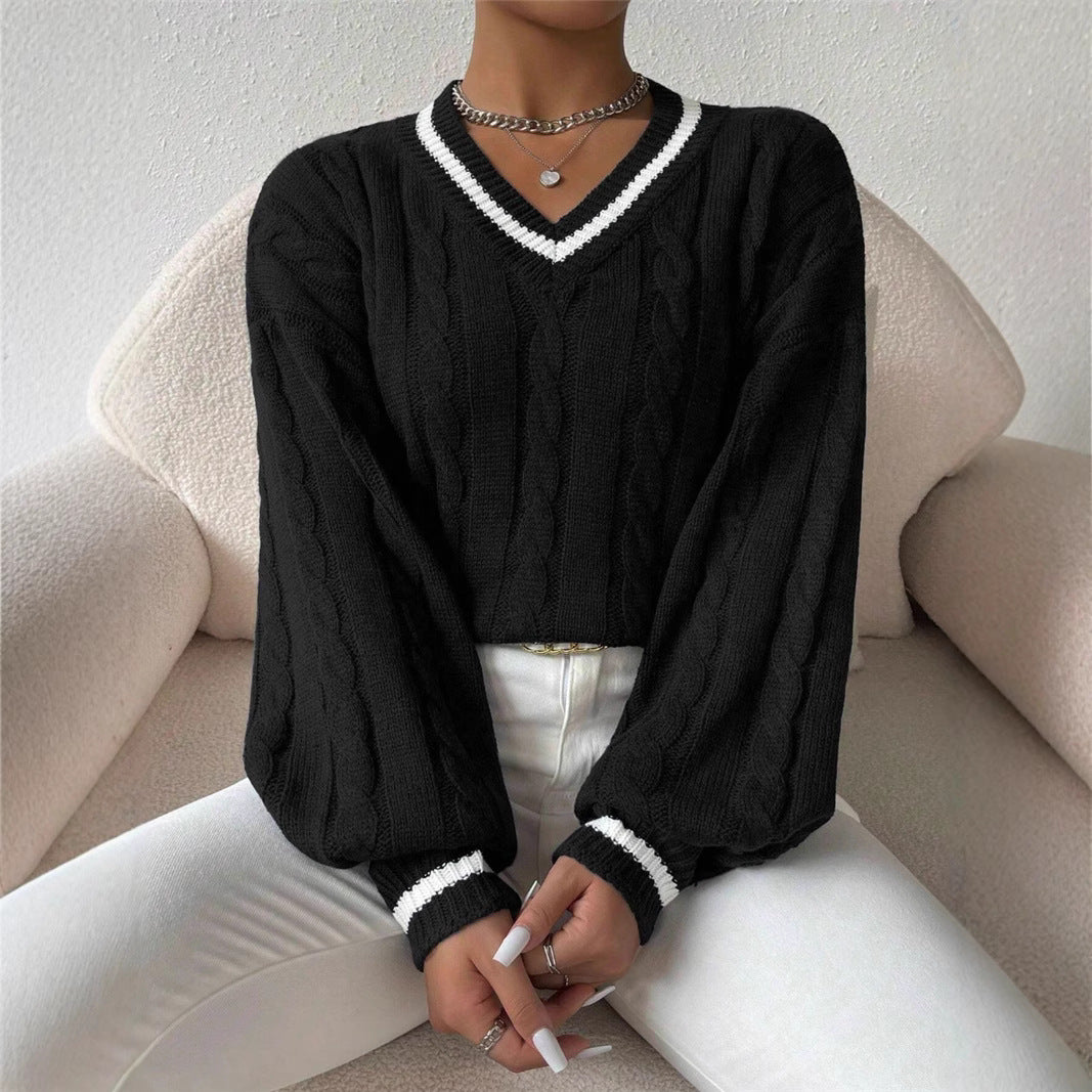 Damen Strickpullover mit modischem V-Ausschnitt und elegantem Zopfmuster Stalluxe